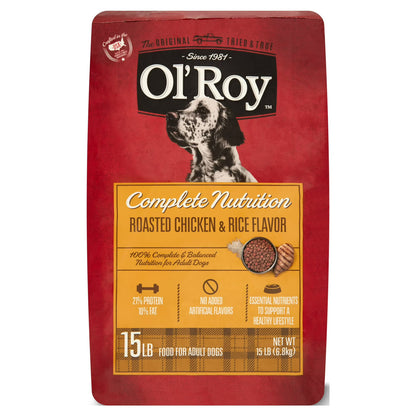 Ol' Roy Complete Nutrition Roasted Chicken & Rice Flavor Dry Dog Food for Adult Dogs, 15 lb Bag