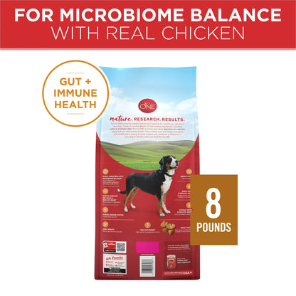Purina ONE Natural Dry Dog Food, Chicken & Rice Formula, High Protein Adult Dog Food with Microbiome Balance, 8 lb Bag