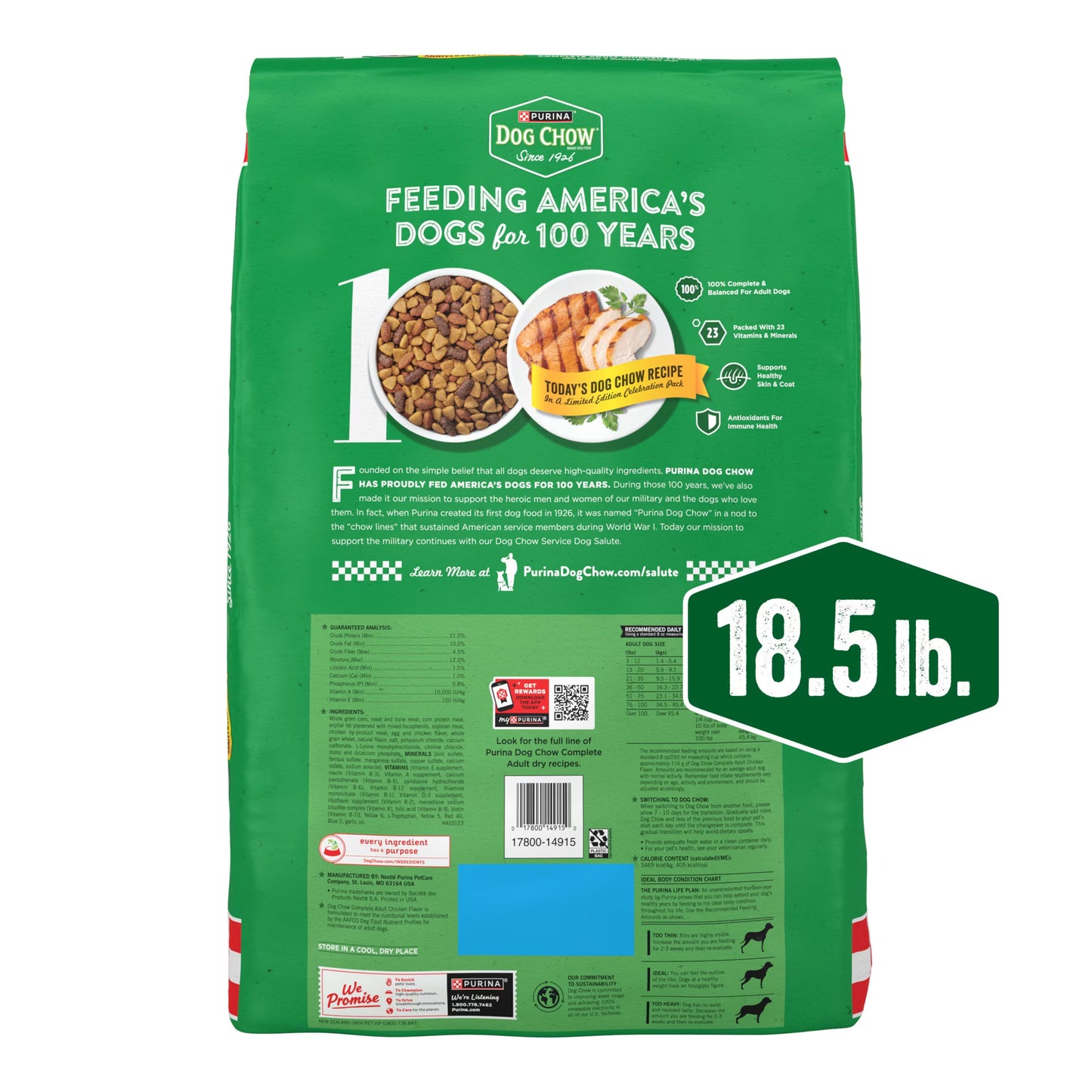 Purina Dog Chow Complete Adult Dry Dog Food, Chicken Flavor, 100th Anniversary Limited Edition, 18.5 lb Bag
