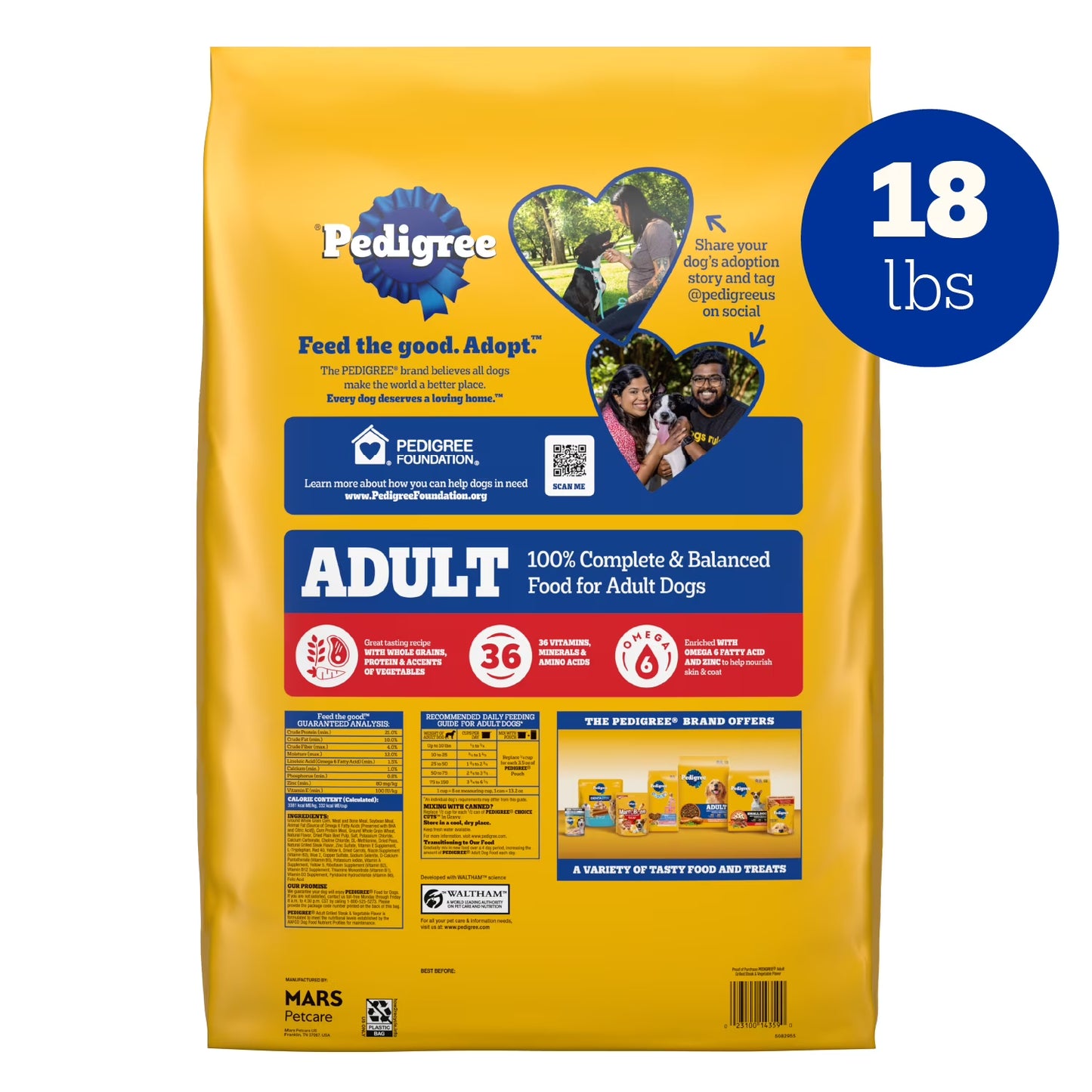 Pedigree Adult Dry Dog Food, Complete Nutrition with Grilled Steak & Vegetable Flavor, 18 lb Bag