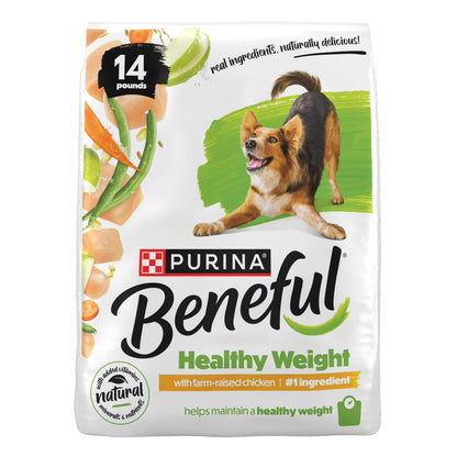 Purina Beneful Healthy Weight Dry Dog Food with Farm-Raised Chicken, Natural Formula with Added Vitamins & Minerals, 14 lb Bag
