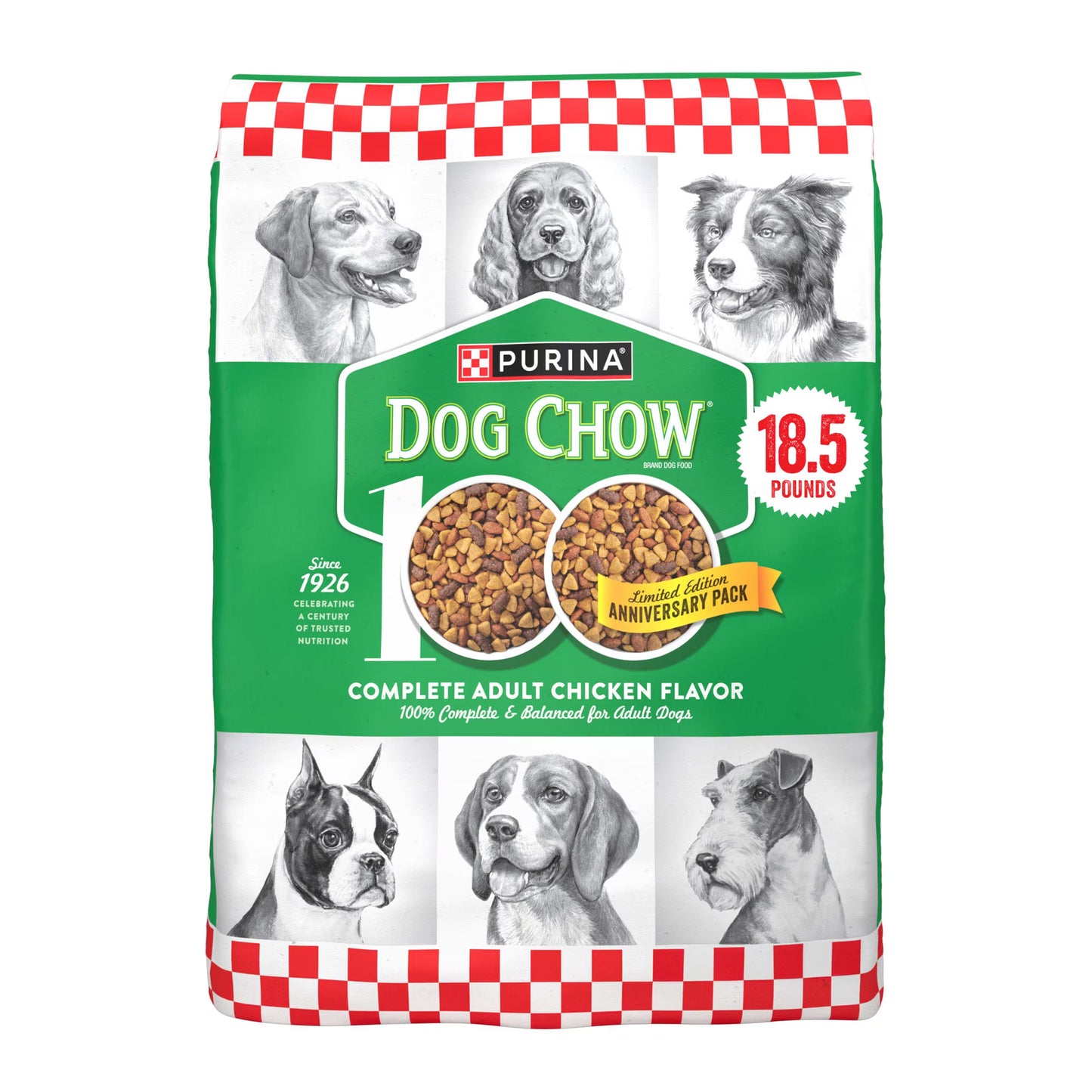 Purina Dog Chow Complete Adult Dry Dog Food, Chicken Flavor, 100th Anniversary Limited Edition, 18.5 lb Bag