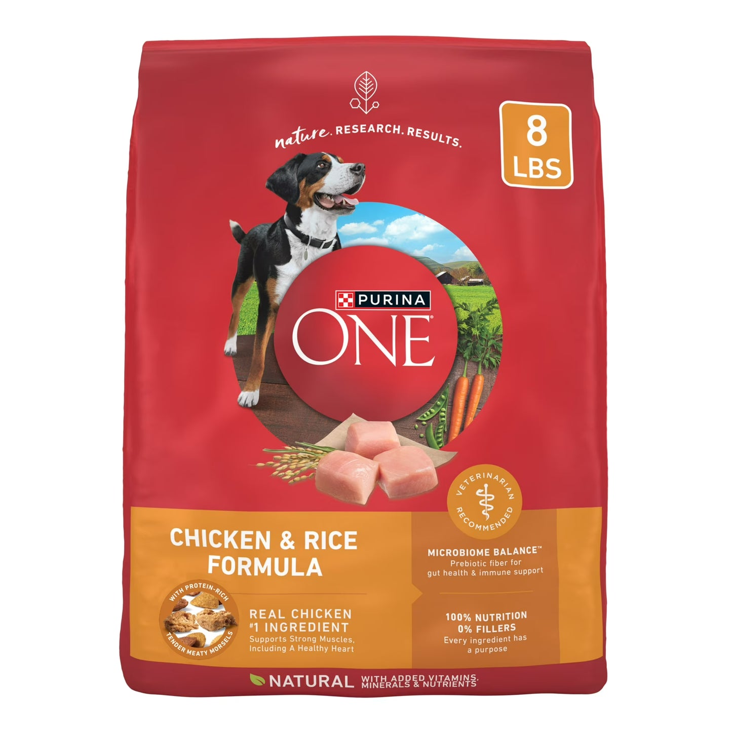 Purina ONE Natural Dry Dog Food, Chicken & Rice Formula, High Protein Adult Dog Food with Microbiome Balance, 8 lb Bag